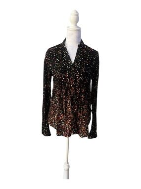 Maeve Black Confetti Long Sleeve Button Down Lightweight Shirt Top Size 4